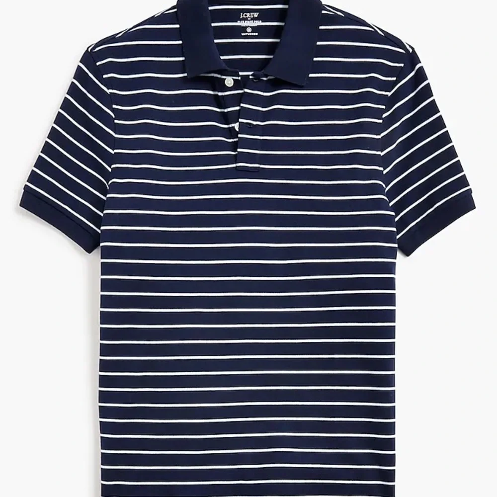 J.Crew Flex Pique Polo Shirt Men Medium Navy White Stripe Stretch Cotton NWT